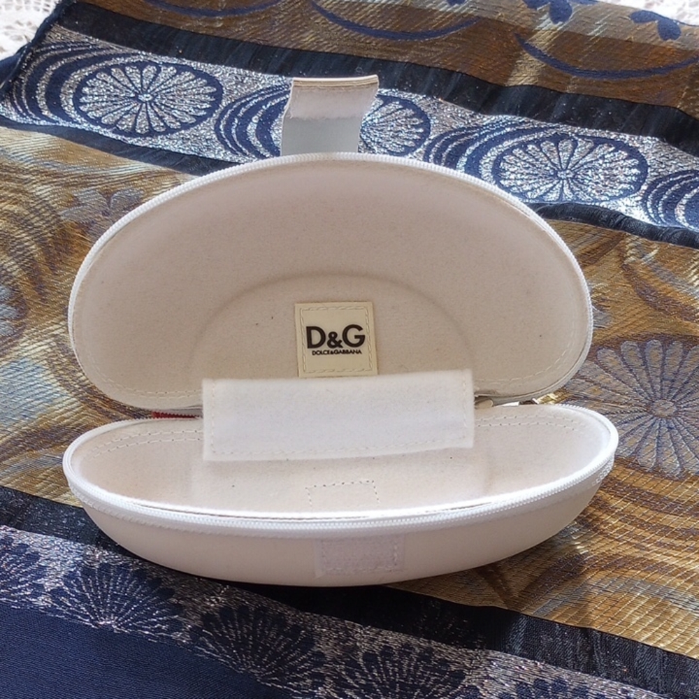 Dolce & Gabbana Off White Sunglasses Case and Blue Scarf